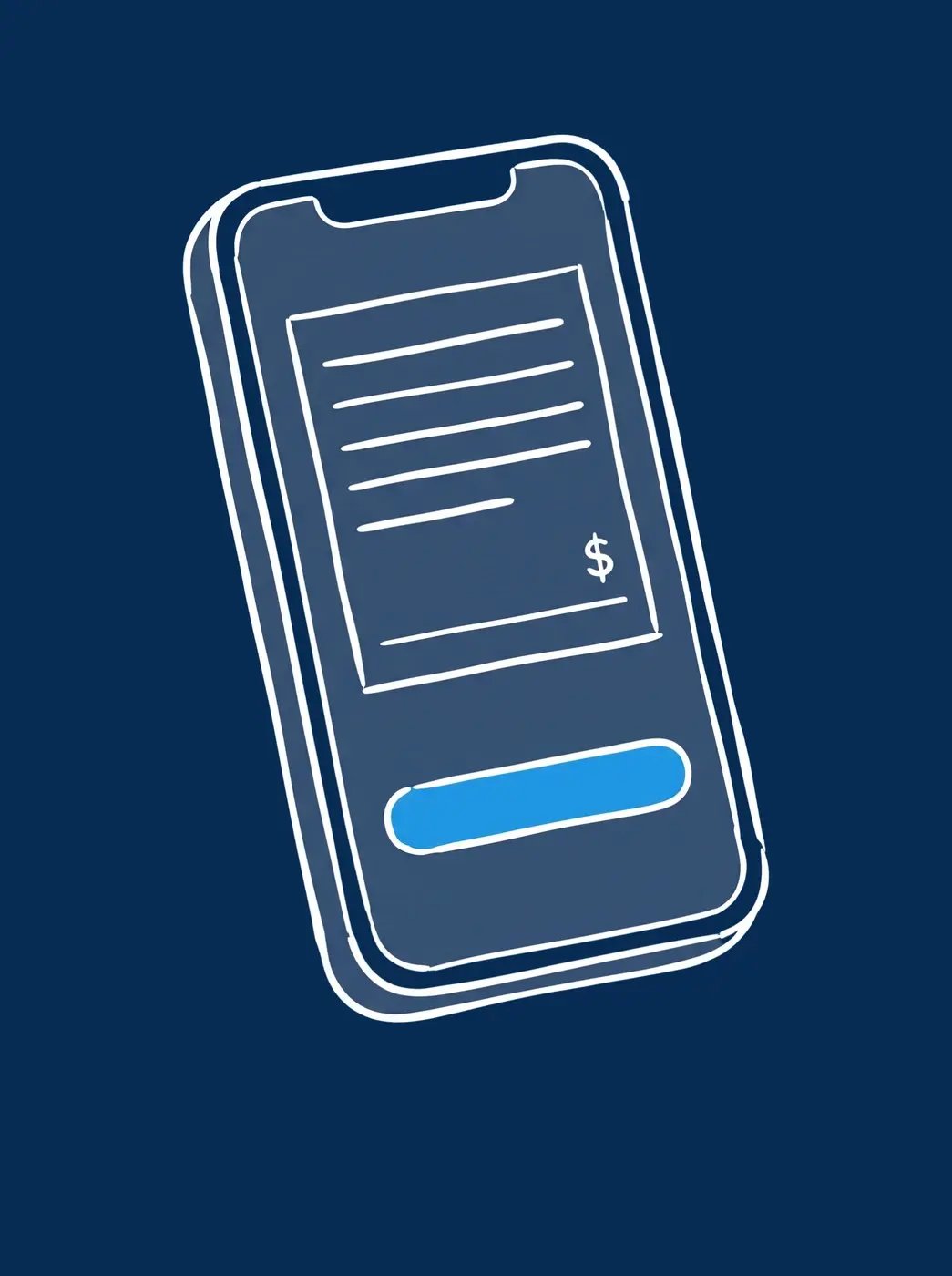 Line illustration of a phone showing an itemized bill with a payment button