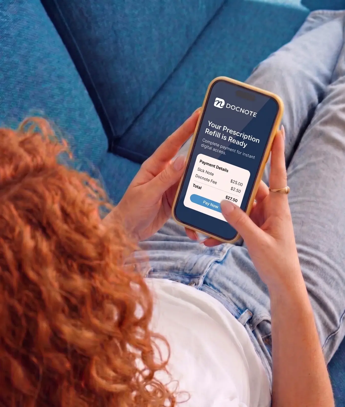 A patient completing payment for a sick note on her phone through a Docnote payment link