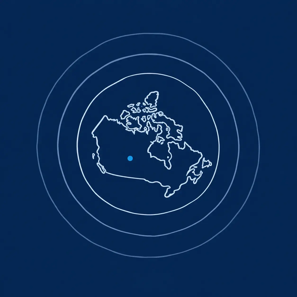 Line illustration of Canada inside concentric circles, marking health information stored in Canada